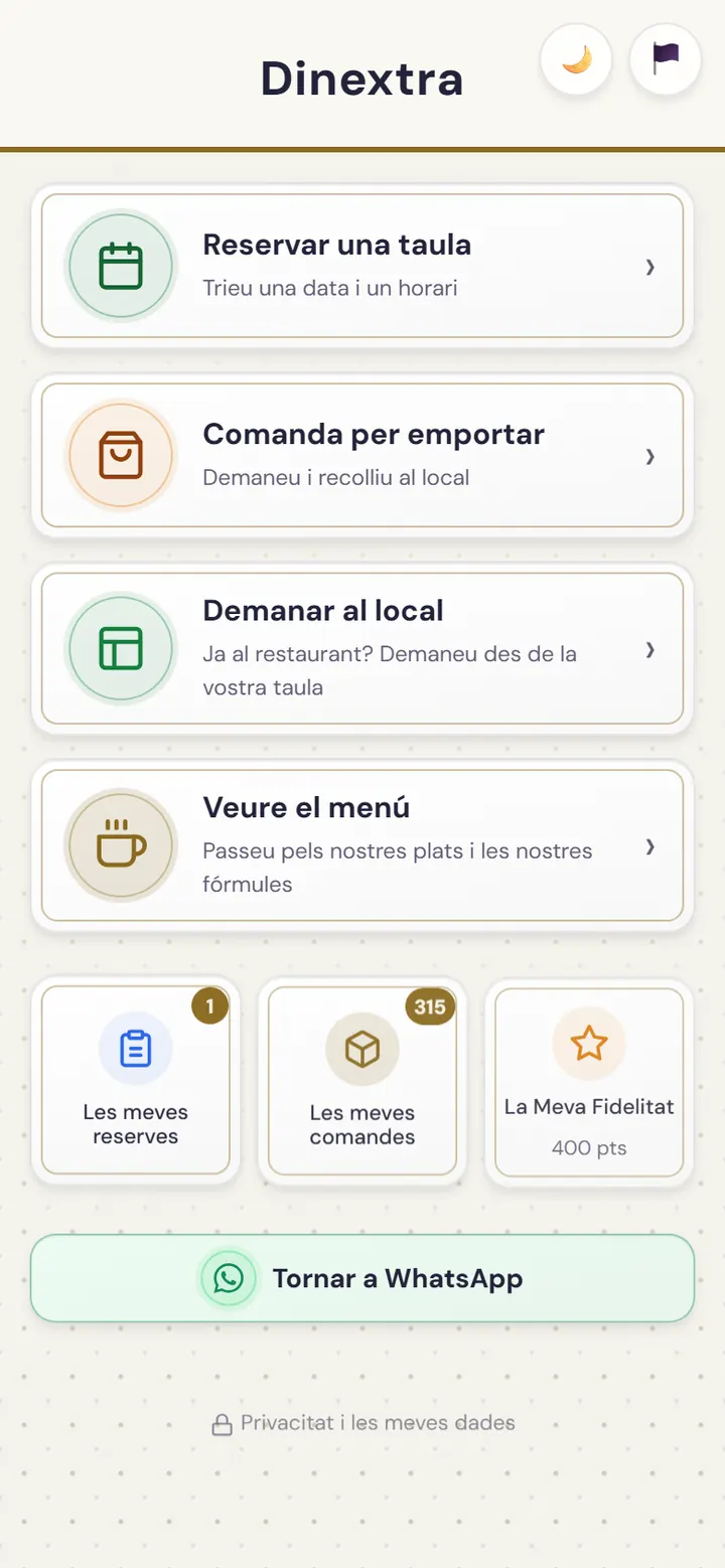 Pantalla d’inici de la webapp del restaurant