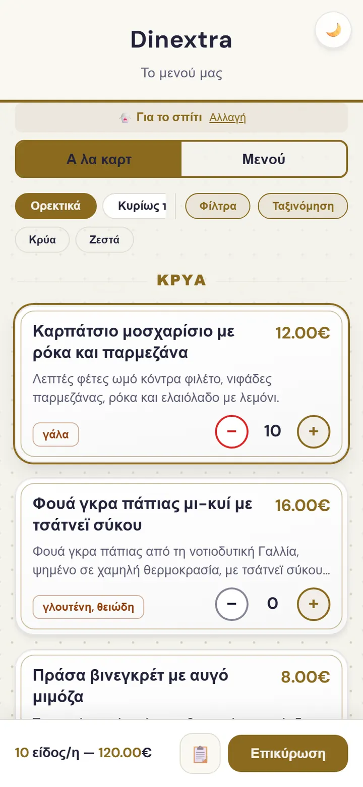 Οθόνη παραγγελίας για το σπίτι