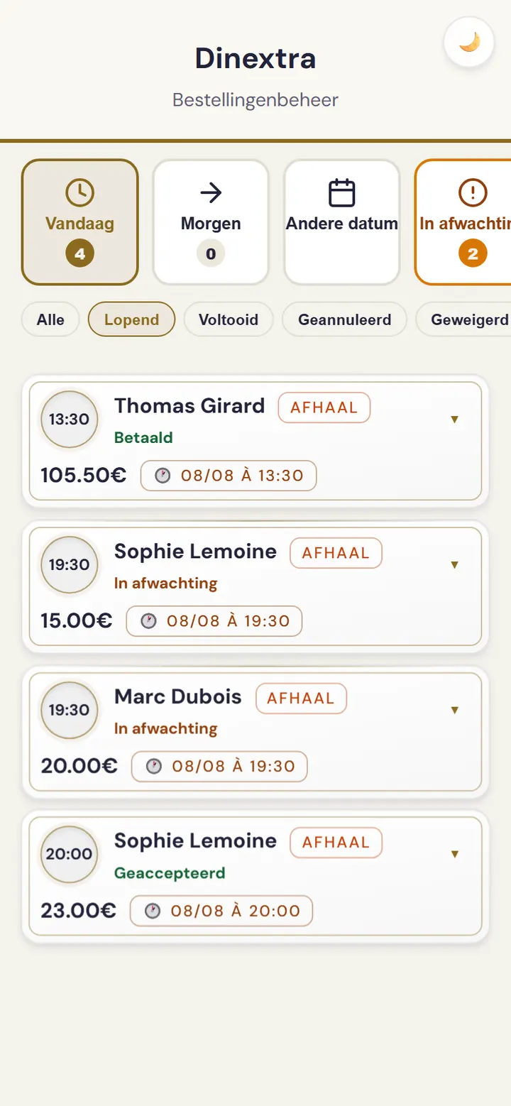 Scherm voor het goedkeuren van bestellingen