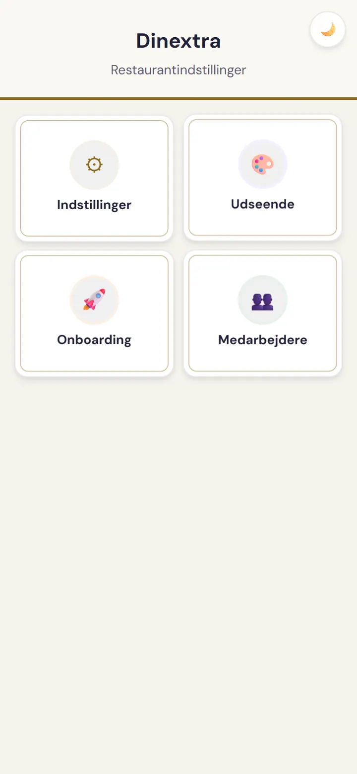 Skærm til åbningstider og indstillinger