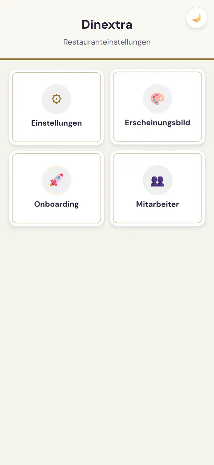 Bildschirm für Öffnungszeiten und Einstellungen