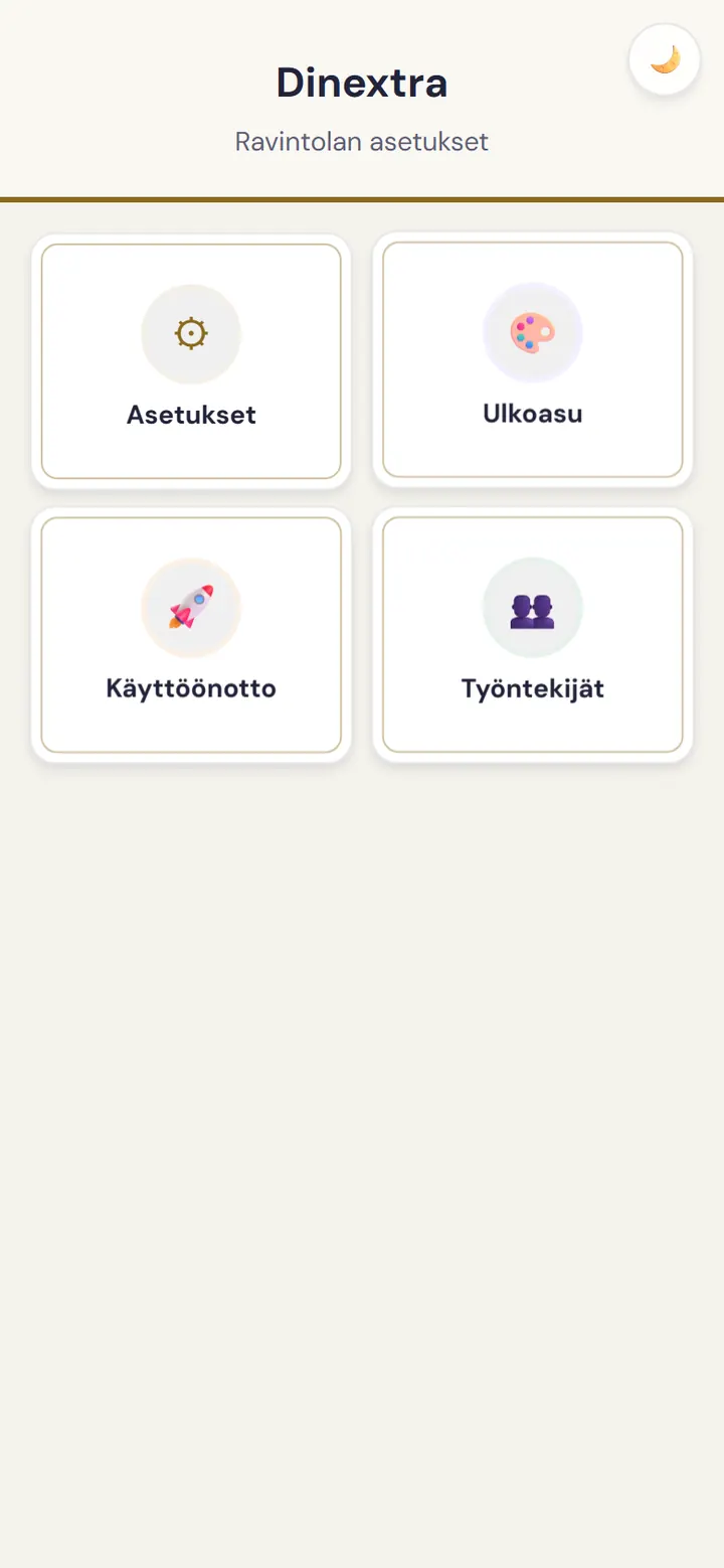 Aukioloaikojen ja asetusten näkymä