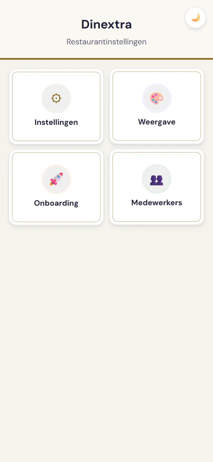 Scherm voor openingstijden en instellingen
