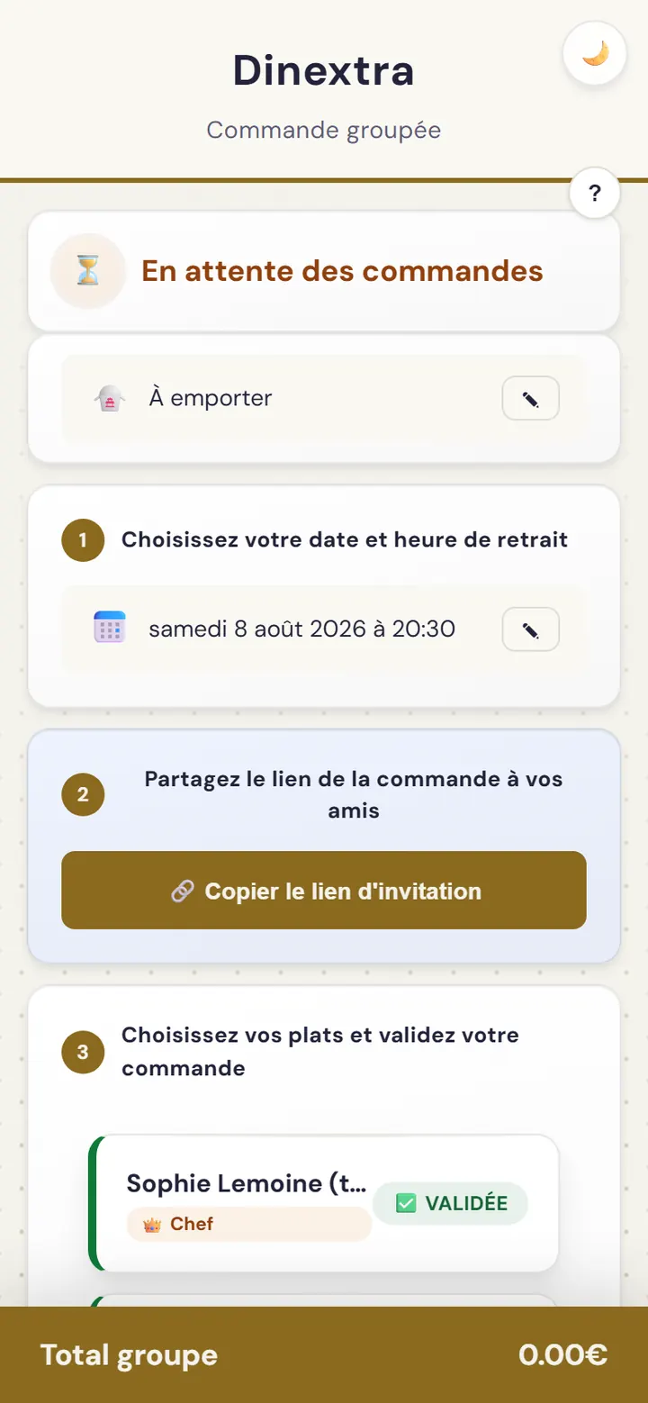 Récapitulatif d’une commande groupée