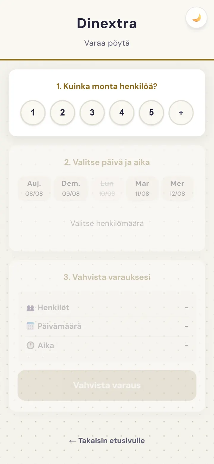 Pöytävarausnäkymä